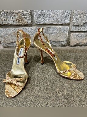 Women’s Manolo Blahnik Jacquard Embellished Ankle Strap Sandals - Size 36.5/6.5